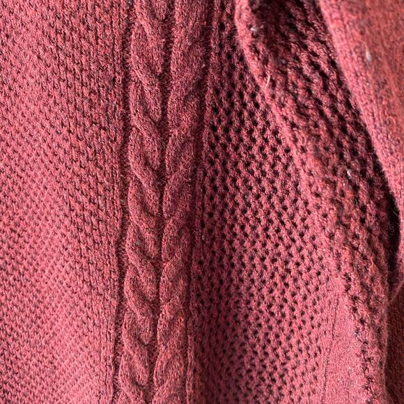 AE Maroon‎ Cable Knit Fisherman Sweater SZ M Cottagecore Cabin Core Peasant - Picture 3 of 6